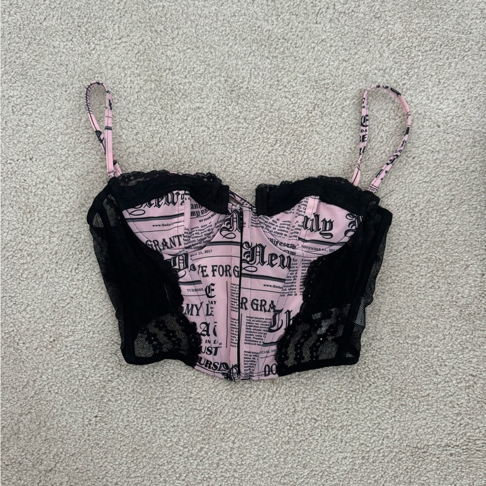 Edikted Pink and Black Lace Bustier Top